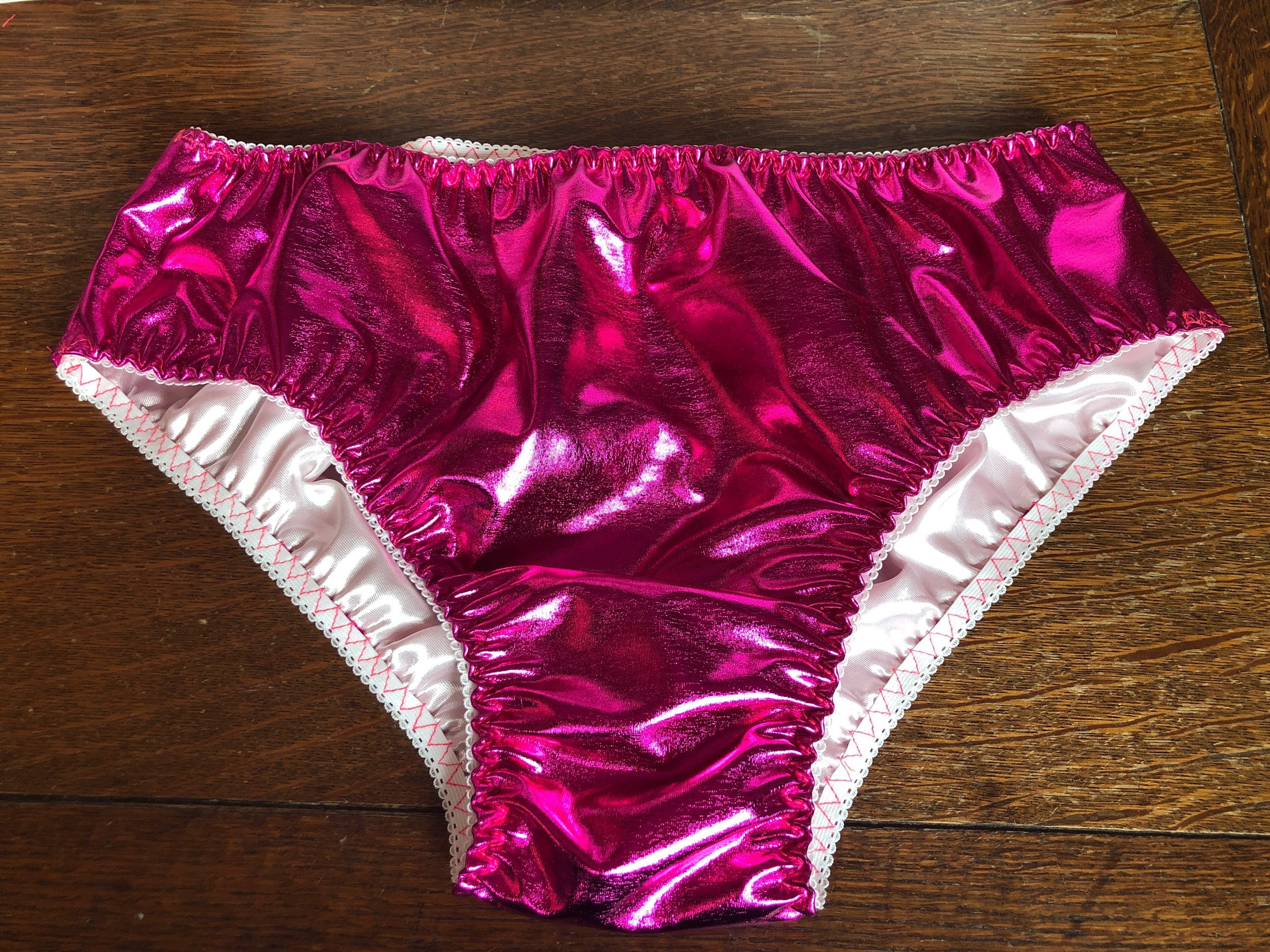 Shiny Pink Foil Lined Pink Satin Bikini Panties, All Sizes 