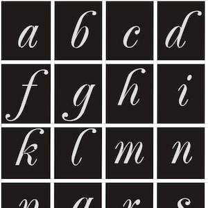 Lowercase letters a-z = 4-30 cm, font type - Poet, stencils, font stencils, cursive, stencils, wall lettering, text stencils,