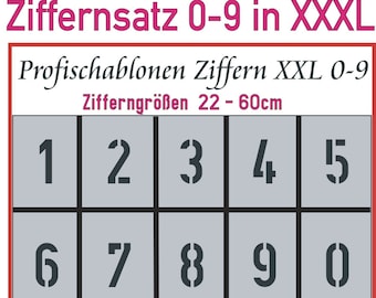 1 Satz Ziffern 20-60cm, Verkehrsschrift DIN1451, extra starke Schablonen für Fahrbahnmarkierungen oder Parkplatznummerierungen