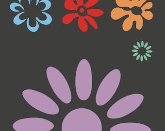 Wandschablone, Textilschablone, Stencils, Flowerpower, Blüten, Bordüre, Schablone, Malerschablone - Flowerpower mit 5 Blüten