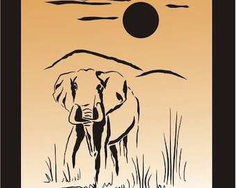 Pochoir, pochoir mural, pochoir Afrique, pochoir de peintre, pochoir, décoration murale, motif enfant, motif Afrique - éléphant du désert (taille motif 90 x 60 cm)