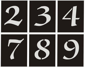 1 set cijfers 4-20 cm, lettertype ZackSwash Old, lettertypestencils, cijfers, stencils, stencil, tekststencils, cijfers, nummering