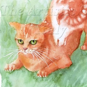 Acquerello originale gatto, gatto segno zodiacale Ariete, ritratto gatto astrologico, regalo per lui lei amante gatti, regalo gatto Zodiaco.