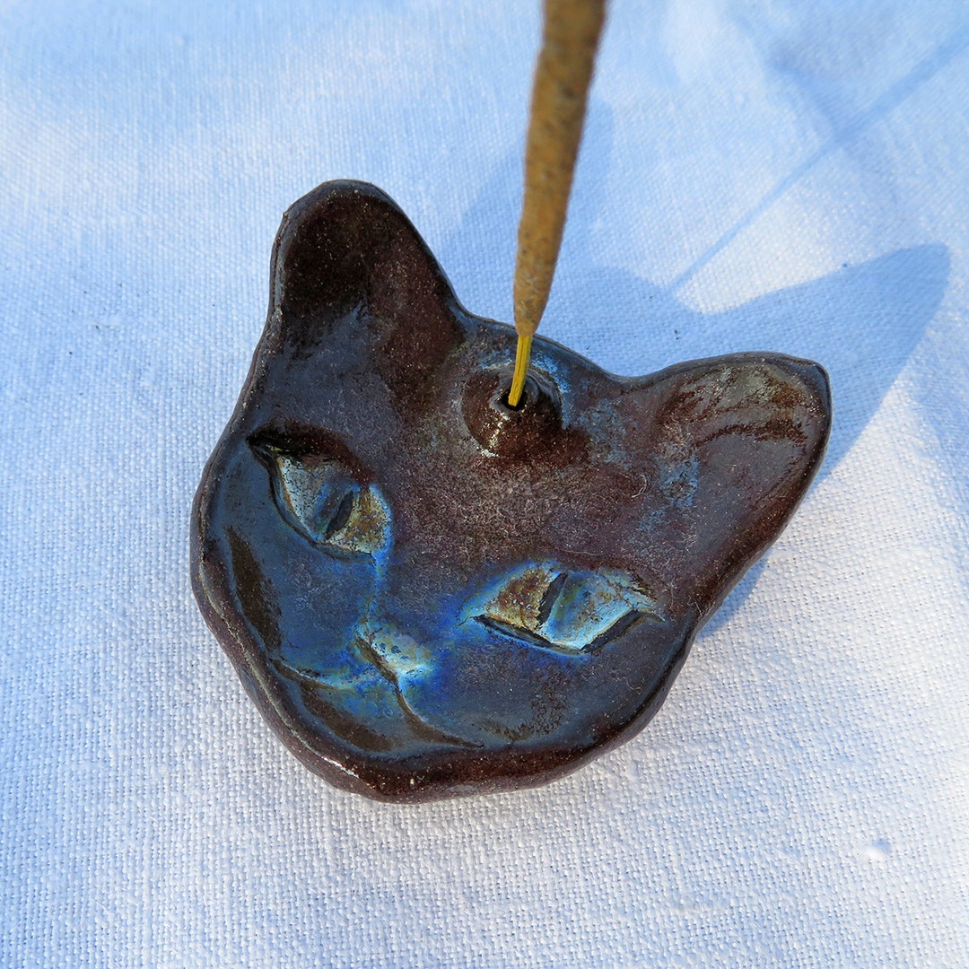 Black Cat Incense Holder Raku Pottery Cat Burner Handmade Etsy