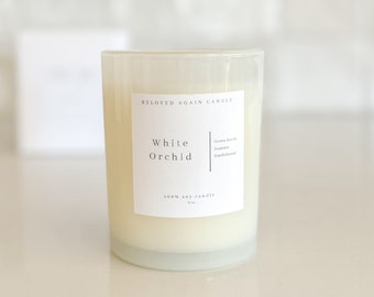 White Orchid/8oz/100% soy candle/Green leaves/Jasmine/Sandalwood/vanilla