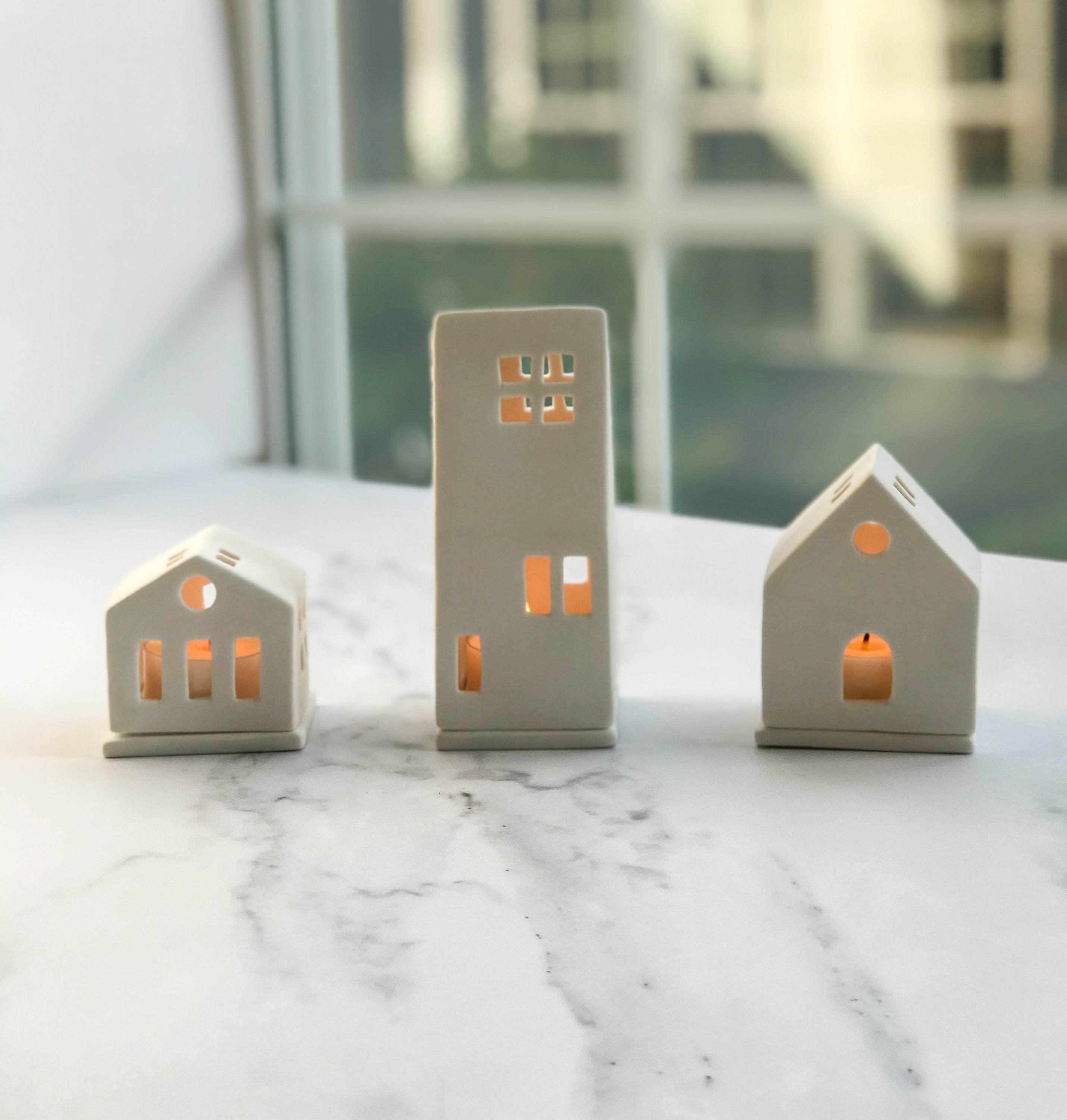 Set of 3 White House Tea Light Holders/ceramic House/modern Etsy UK