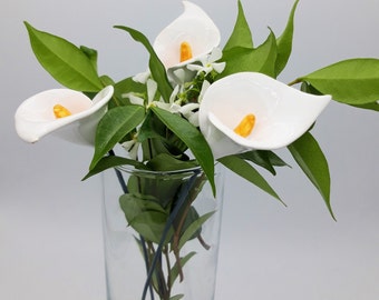 3 white ceramic calla lilies, gift for her, flowers with long stem