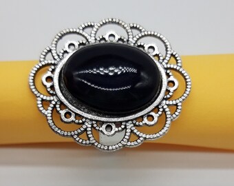 Anel feminino, anel artesanal com cerâmica, anel preto, anel camafeu, anel oval, presente para ela, presente para mãe, presente para amiga