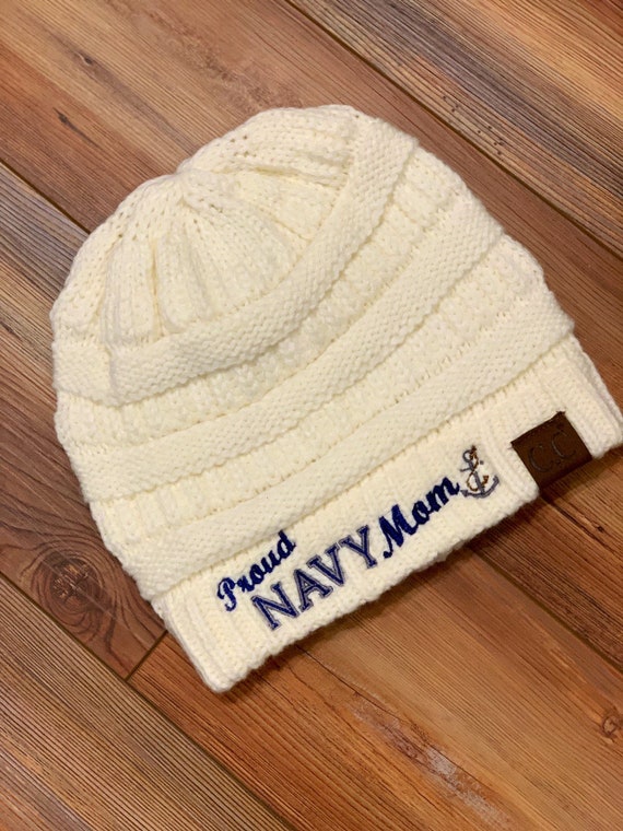 Proud Navy Mom CC style knitted beanie winter hat