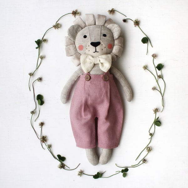 Handmade lion toy , Textile lion,flax toy, lion doll, Doll in homemade, Gift for baby, decor for kidsroom