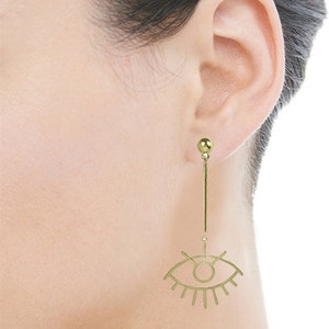 Evil Eye Wire Abstract Dangle Drop Post Earring