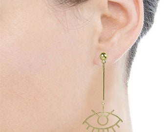 Evil Eye Wire Abstract Dangle Drop Post Earring