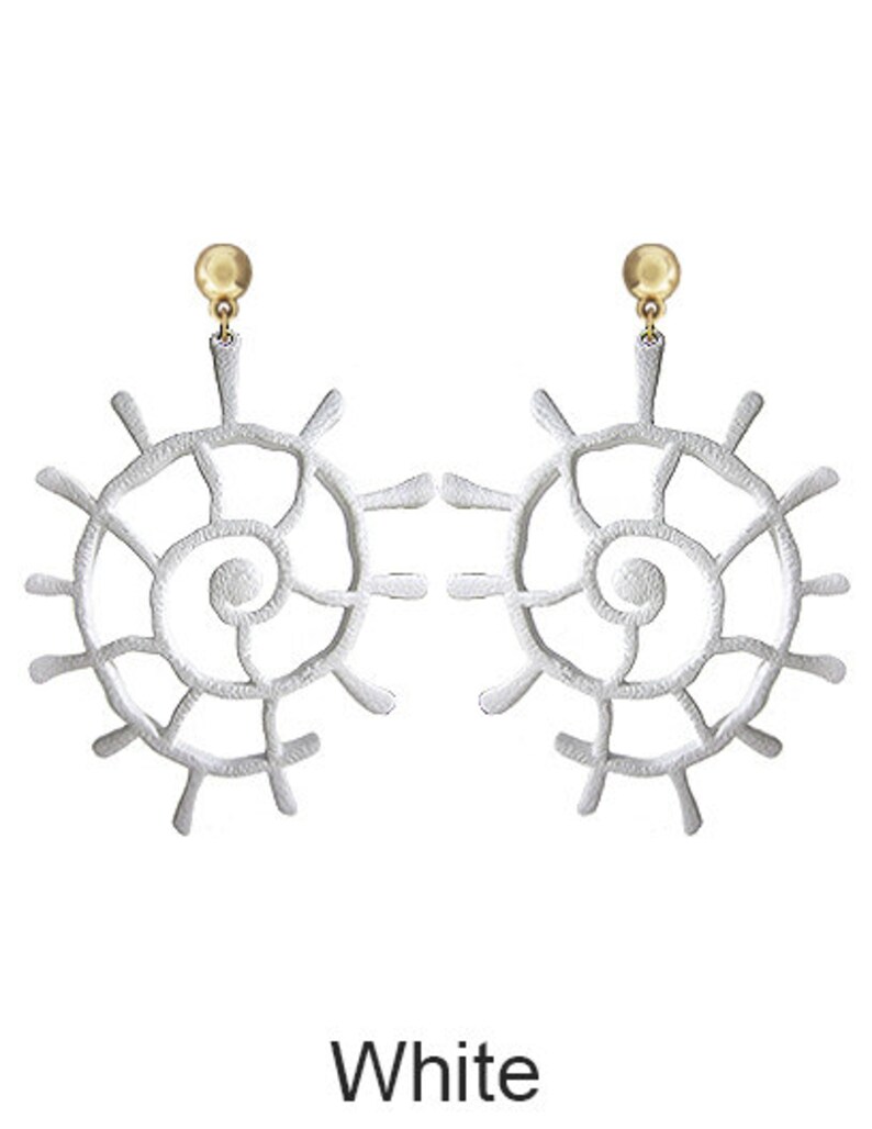 Abstract Metal Conch Shell Dangle Drop Post Earrings