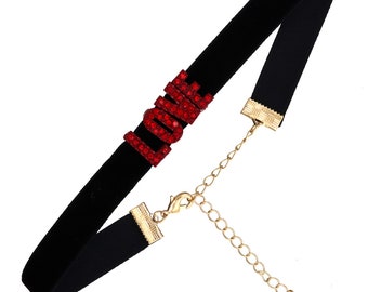 Letter "LOVE" Rhinestone Black Suede Choker