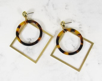 Acetate Resin Geometric Dangle Post Earrings