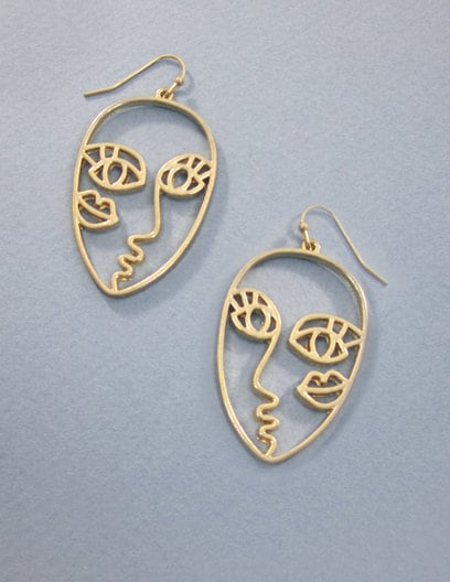 Picasso Face with Kiss Design Drop Dangle Hook Earrings