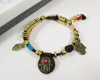 Hamsa Evil Eye Leather Bracelet