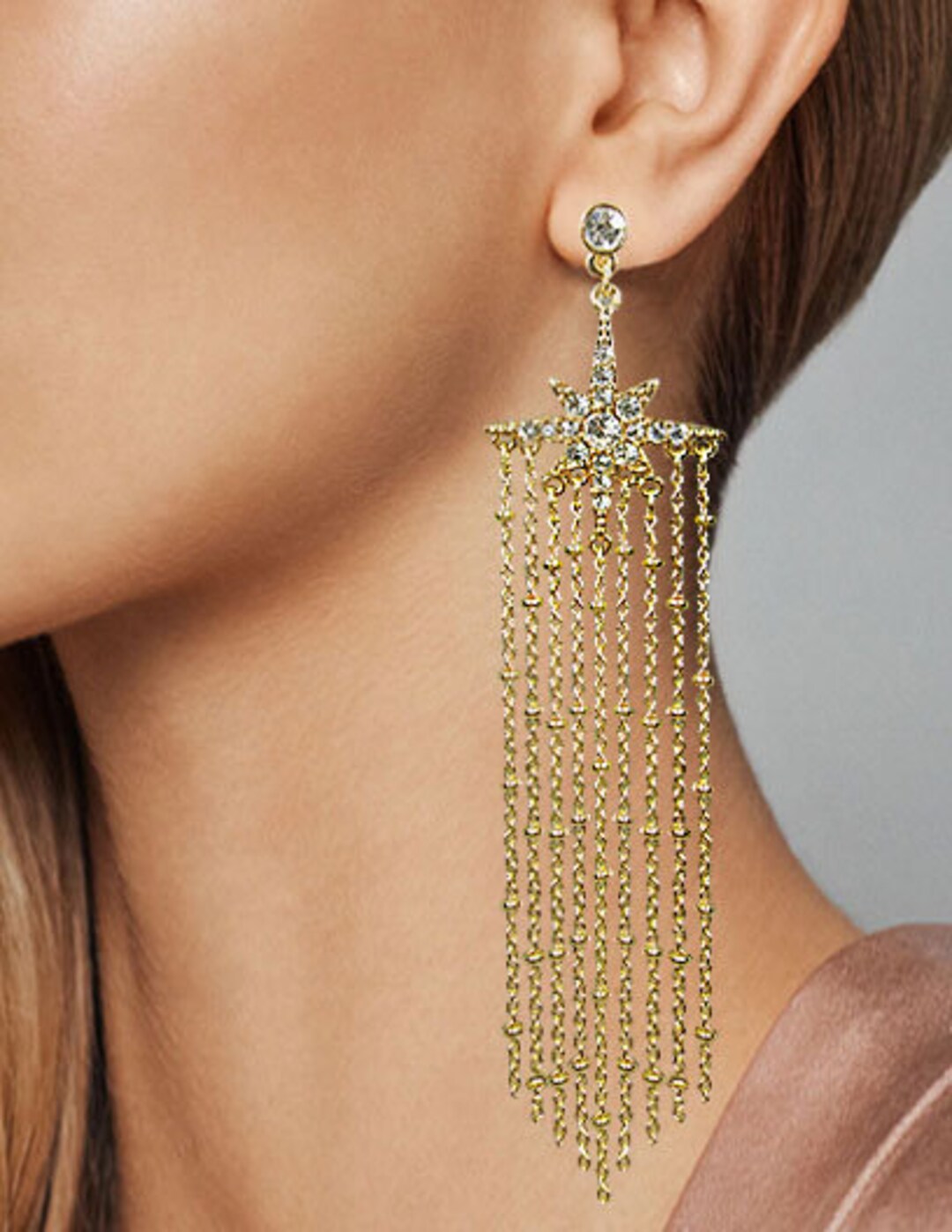 Metal Tassel Fringe Long Dangle Drop Earrings Etsy