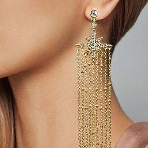 Metal Tassel Fringe Long  Dangle Drop Earrings