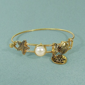 Starfish Pearl Seashell Wired Cuff Bracelet
