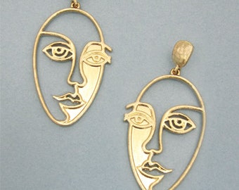 Picasso Face avec Shadow Design Drop Dangle Post Boucles d’oreilles