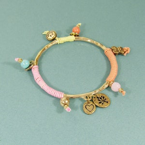 Tree Heart smile Charms Cotton Braided Bangle Bracelet