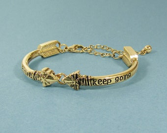 Be Brave Keep Going Stamped Arrow Cuff Bracelet