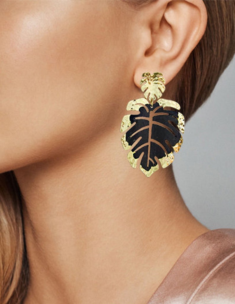 Monstera Earrings Tropical Plant Leaf Earring Nature Inspired Etsy