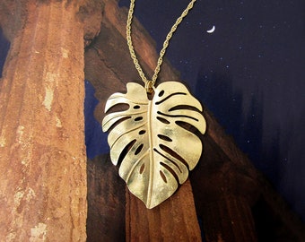 Tropical Monstera Chain Long Necklace 30 inch plus 3 inch