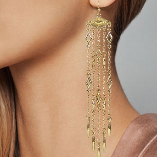 Metal Tassel Fringe Long  Dangle Drop Earrings