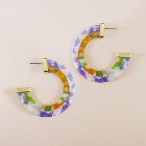 Acetate Resin Two Colors Circle Post Earrings