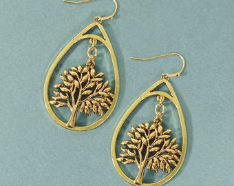 Tree of Life Tear Drop Shape Drop Dangle Hook Earrings
