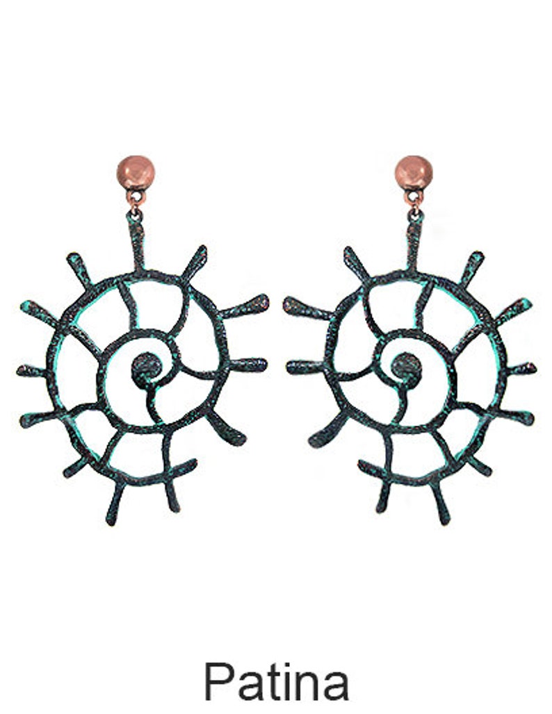 Abstract Metal Conch Shell Dangle Drop Post Earrings