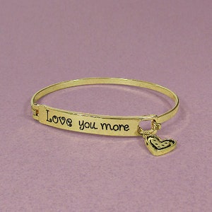 Love You More Heart Stamped Bangle Cuff Bracelet