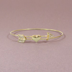 Cupid Arrow Stoned Heart Cuff Bracelet