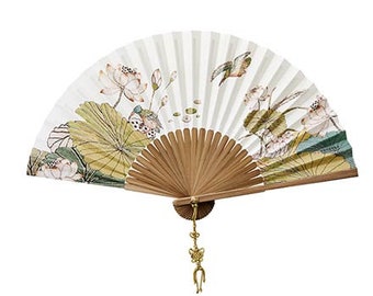 Korean Traditional art work One of the eight folding screens with flowers and birds Folding Hanji(Korean Paper) Fans, Bamboo Folding Fans