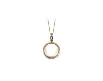 Magnifier Magnifying Glass Pendant Necklace, 30" plus 3"