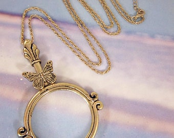 Collier pendentif loupe papillon 6 fois, 30" plus 3"