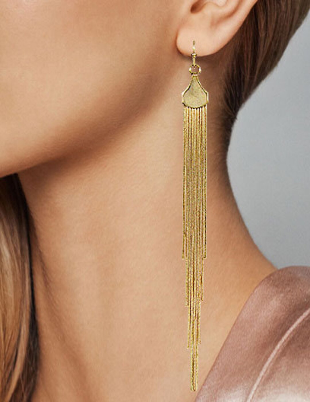 Metal Tassel Fringe Long Dangle Drop Earrings Etsy