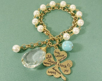 Good Luck Clover Pearl Chain Bracelet