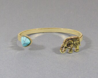 Elephant Turquoise Stone Cuff Bracelet