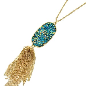 Crystal  Mix Rhinestone Filled Mixed Chain Tassel Necklace