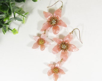 Acetate Resin Flower Dangle Hook Earrings