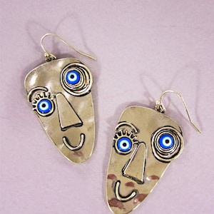 Picasso Face Evil Eye Color Stone Drop Dangle Hook Earrings