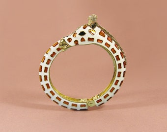 Stoned Enamel Giraffe Hinge Bangle Cuff Bracelet