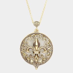 Fleur de lis 6 Times Magnifier Magnifying Glass Top Sliding Magnet Pendant Necklace, 30 inch plus 3 inch