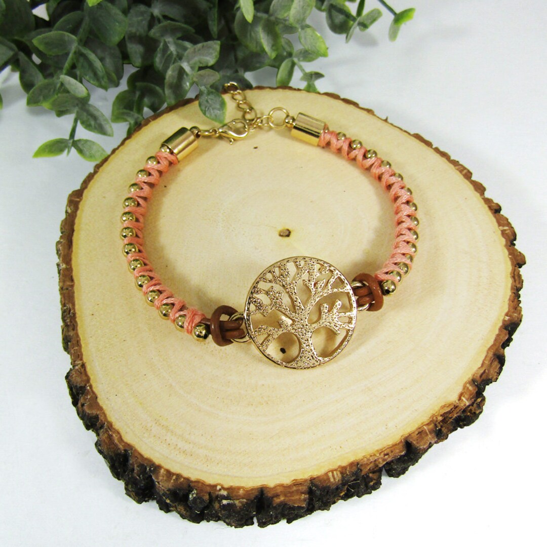 Tree of Life Ball Beads Leather Braided Bracelet - Etsy