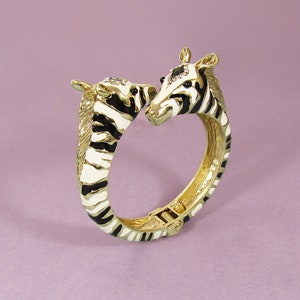 Two Head Zebra Enamel Stone Hinge Bangle Bracelet