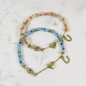Evil Eye Hear Horseshoe Multi Color Beads Bracelet