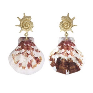 Hawaiian Sunrise shell en Metallic Conch shell Drop Post bengelen oorbellen